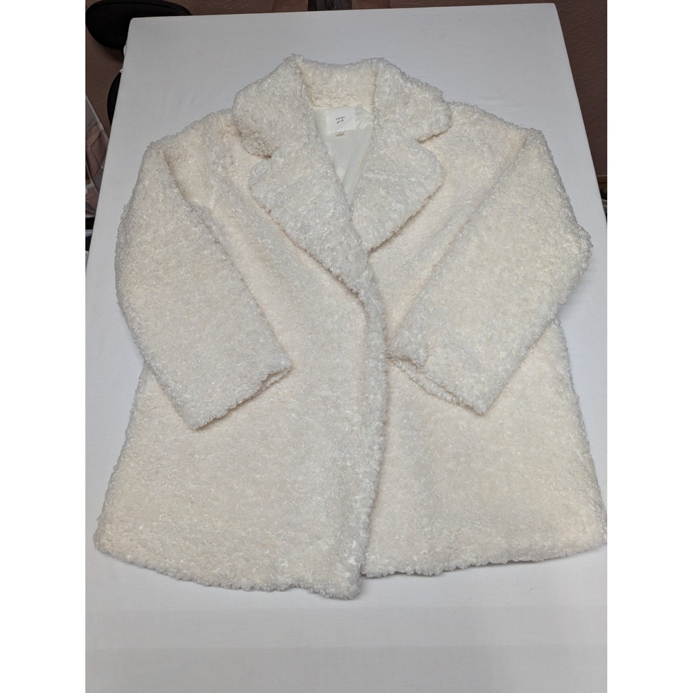 A Loves A Girls Ivory White Faux Fur Teddy Coat Notched Lapel XL Soft Sherpa